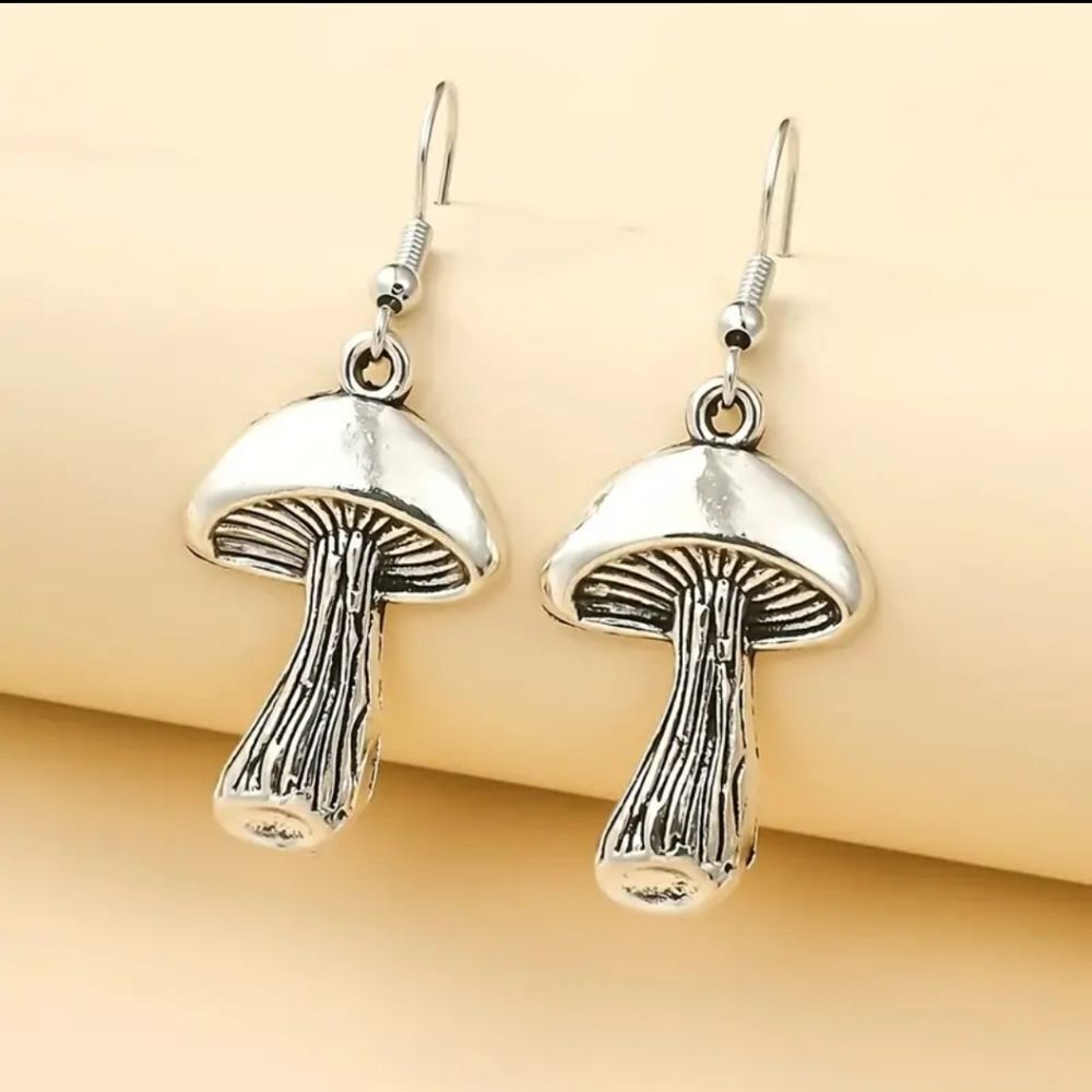 Silver mushroom earrings
